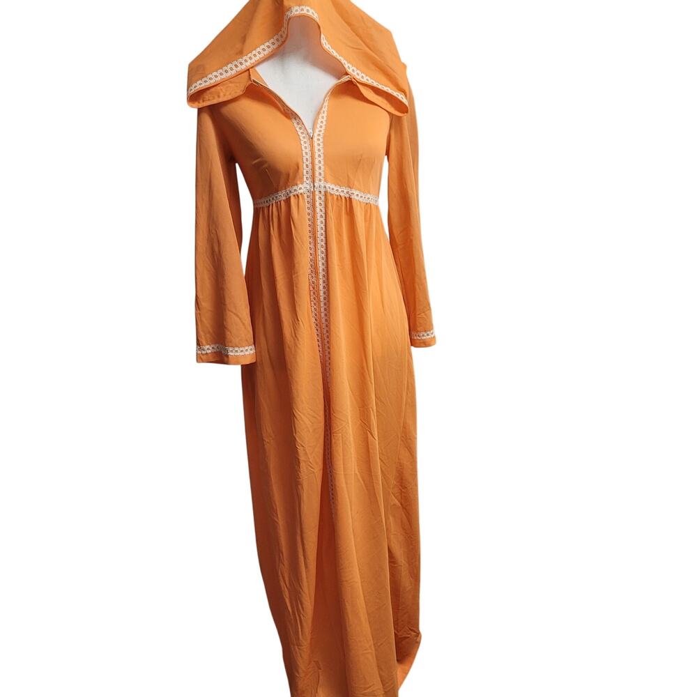 Vintage Formfit Rogers 2-Piece Orange Empire-Waist Nightgown & Hooded Robe Set